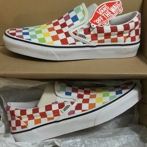 Vans Classic Slip on Rainbow Checkerboard Pattern